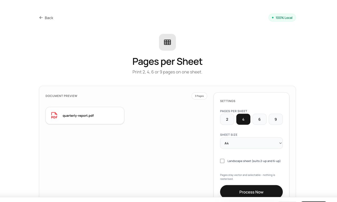 Printing 2, 4 or 9 PDF Pages on One Sheet