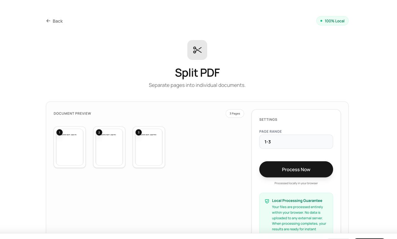 Splitting a PDF by Page Range, Entirely on Your Device